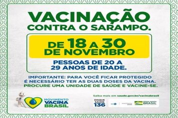 Vacinação contra o Sarampo: Posto atenderá neste sábado