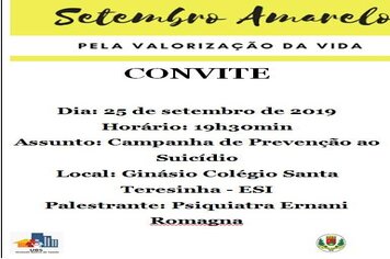 Setembro Amarelo: Palestra abordará valorização da vida