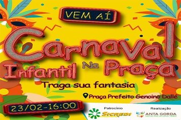 Carnaval infantil será na praça