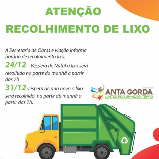 Obras divulga horário de recolhimento de lixo nos dias 24 e 31